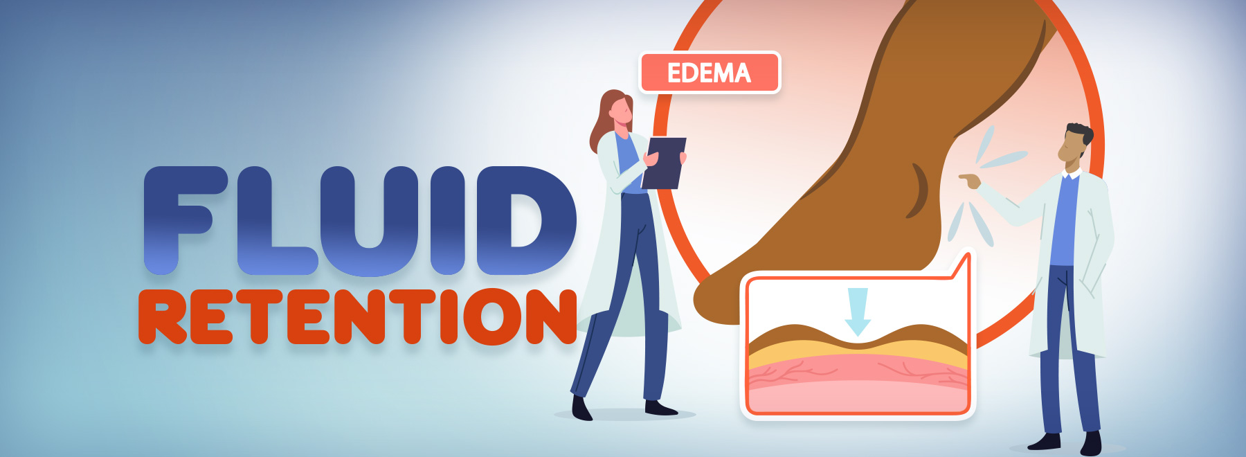 Illustration of Doctors examining a leg that has edema